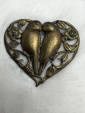 Vintage JJ Openwork Love Birds Heart Brooch